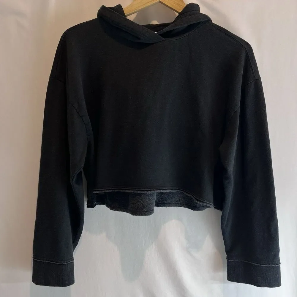 Nike Yoga Fit Hoodie Black Oversize Crop Pullover Size M